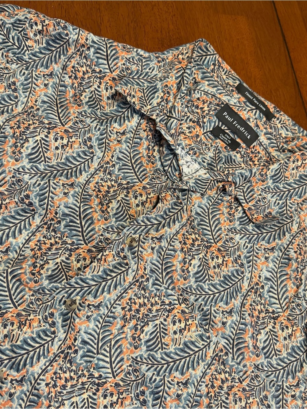 Paul Fredrick Classic Fit Pure Linen Shirt Mens XXLT Short Sleeve Casual AOP